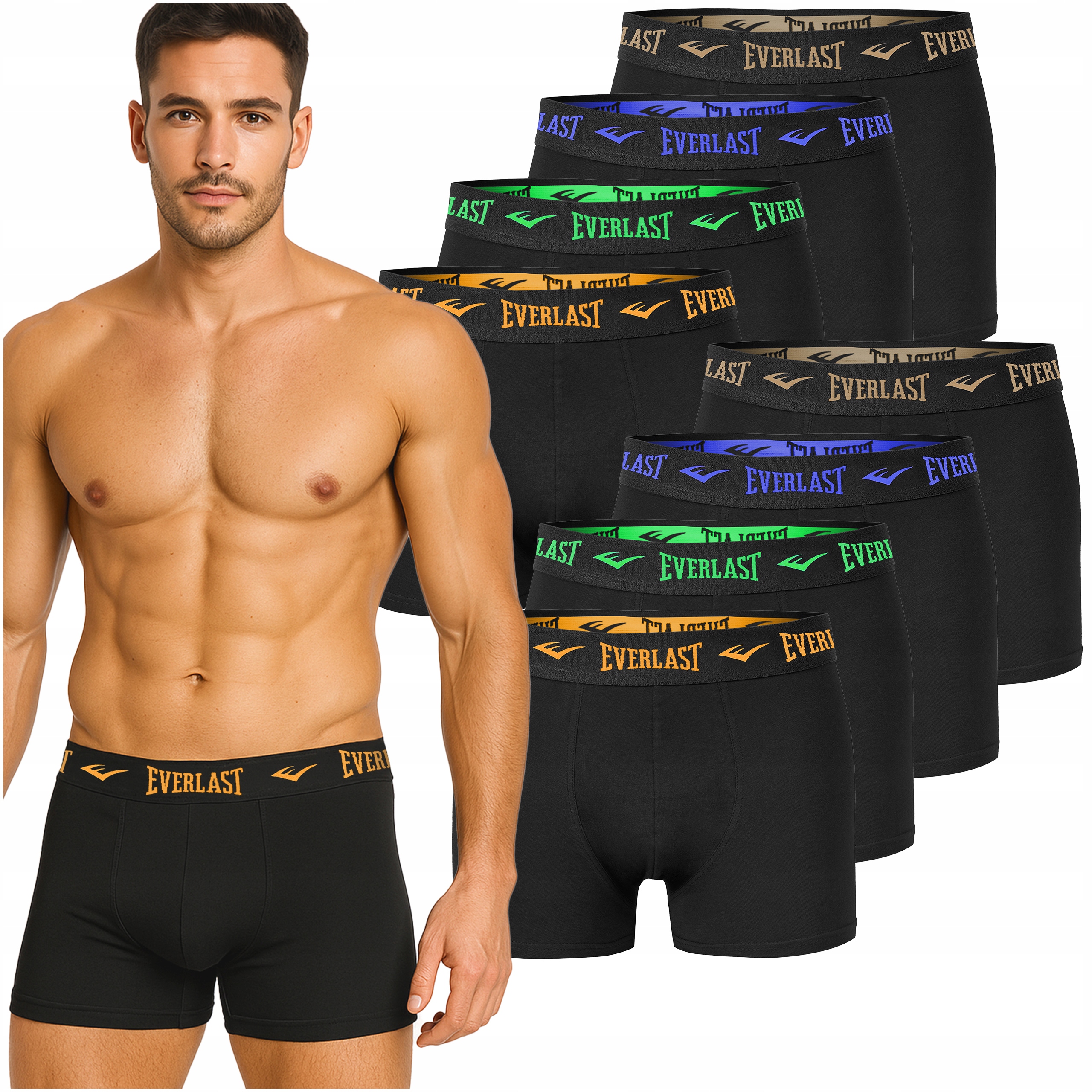 Everlast Bokserki Męskie 8 sztuk Bawełna Czarne Kolor Logo Rozmiar L