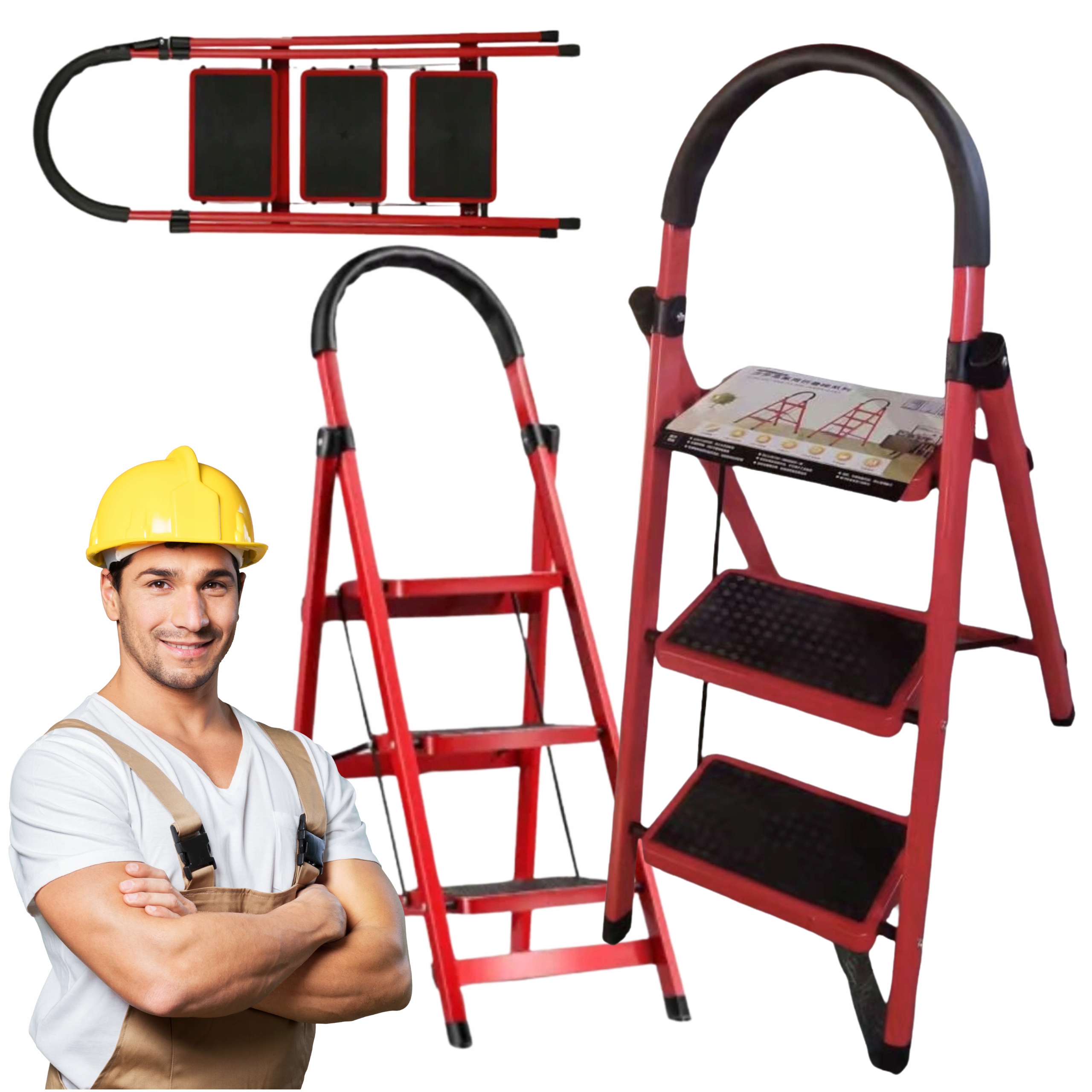 DRABINA SKŁADANA 110 CM 3 STOPNIOWA DOMOWA 100kg MOCNA UNIWERSALNA STALOWA