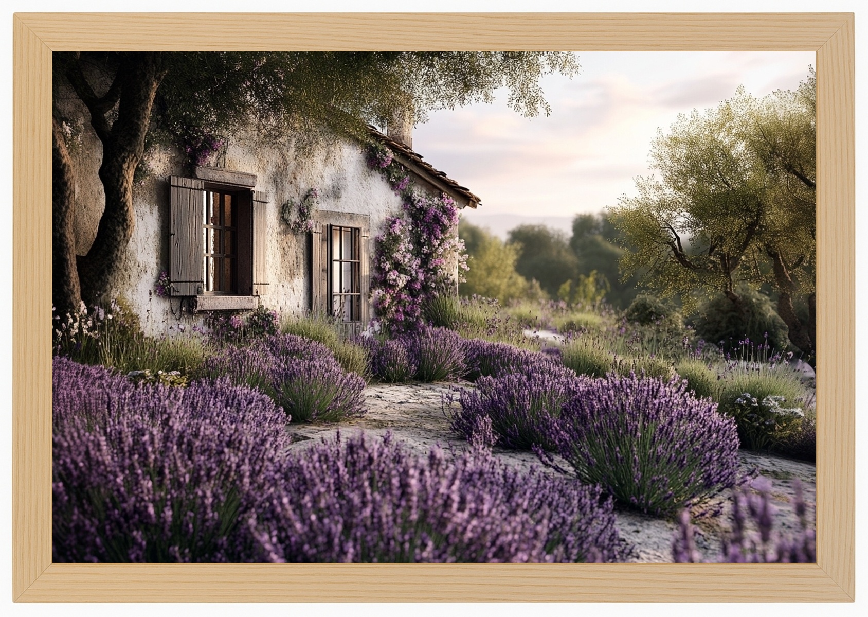 Plakát Rámeček Dřevo Krajina Francie Provence Dům Chatka Levandule 60x40