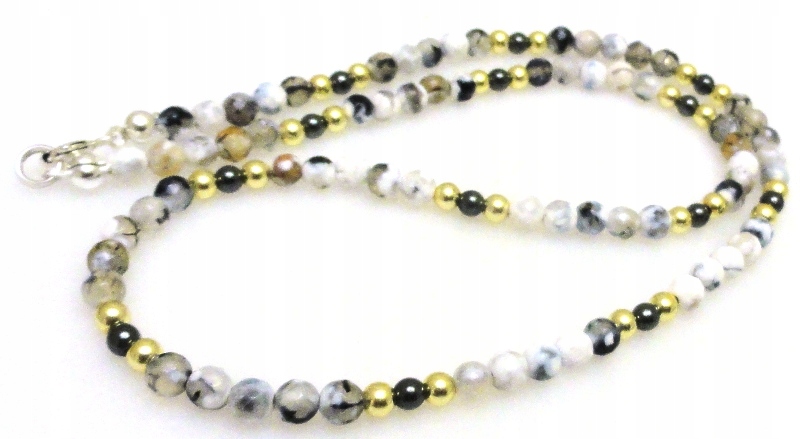 Fasetovaný achátový náhrdelník a zlatý hematit stříbro 925