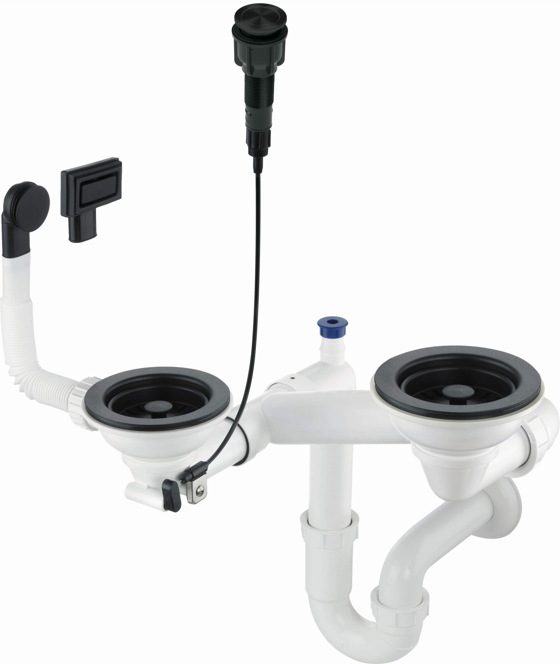 Sifón ku granitovému drezu s 1,5 a 2 komorami Space-Saver Nero