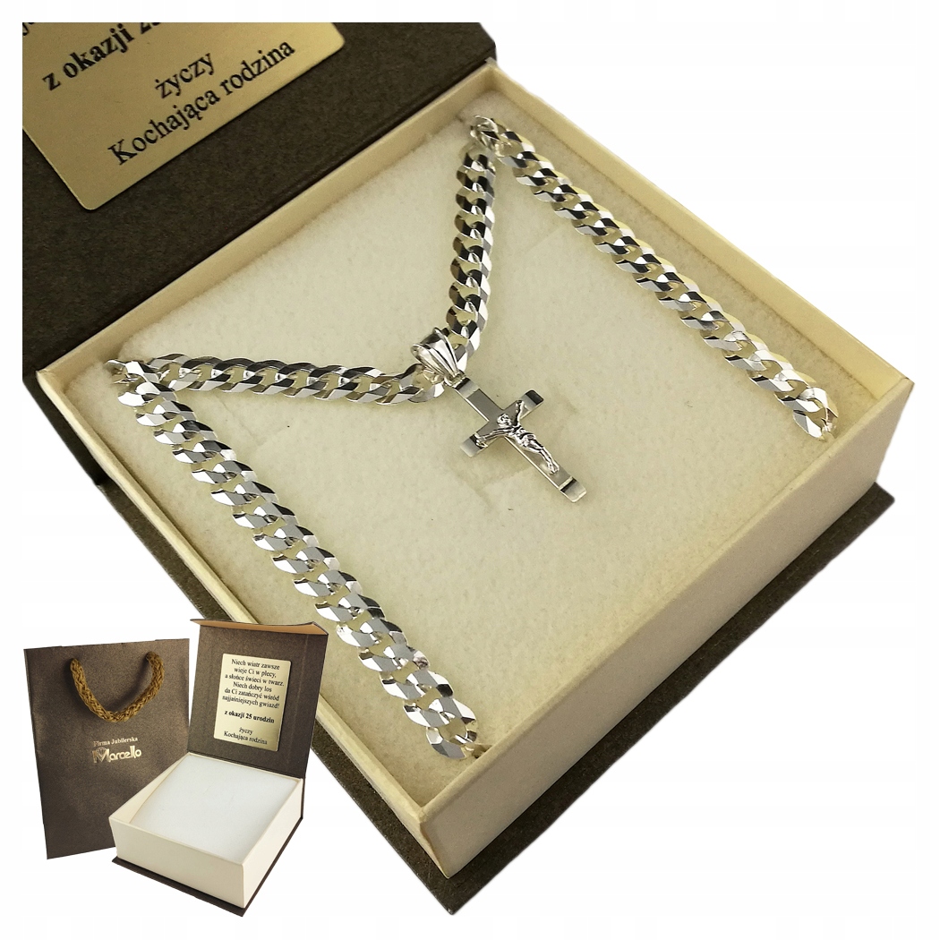 

Łańcuszek Srebrny Męski Pancerka 5mm z Krzyżykiem