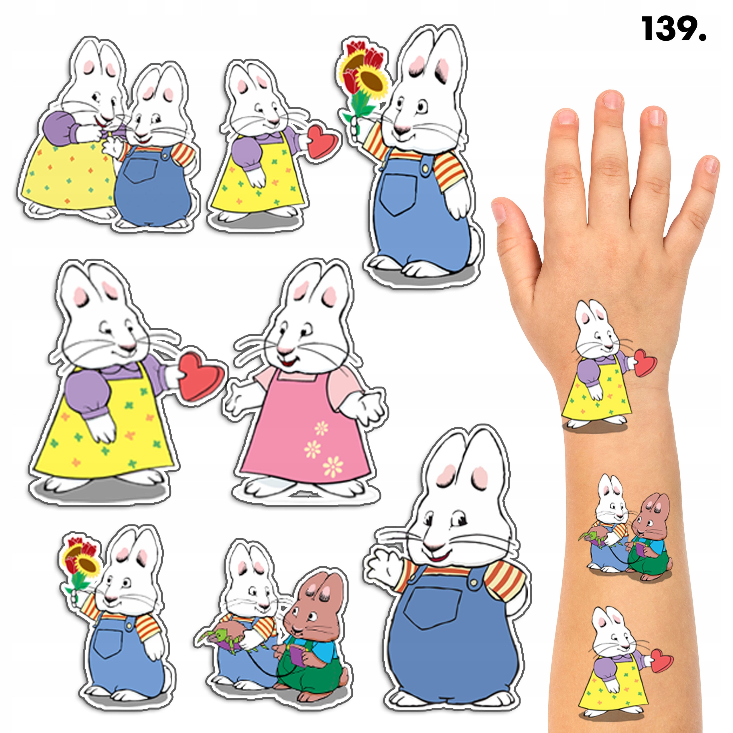 TATUAŻE ZMYWALNE DLA DZIECI TYMCZASOWE MAX I RUBY - 8 EL. / 150 WZ.