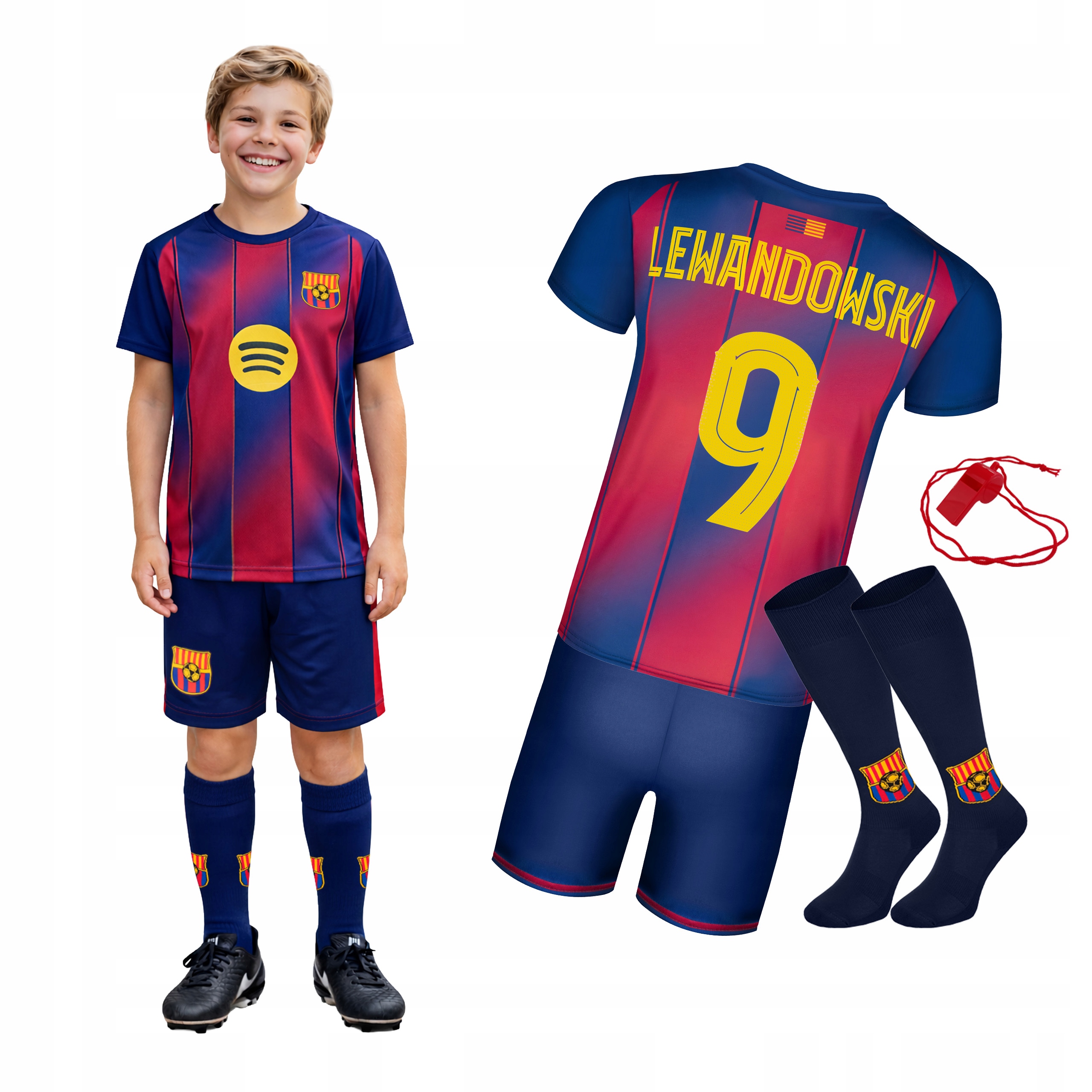 Strój piłkarski Lewandowski 10 Barcelona getry roz. 158 dziecięcy