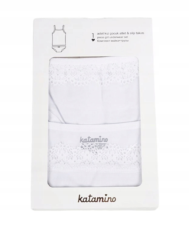 KATAMINO BIAŁY KOMPLET Z KORONKĄ KOSZULKA + FIGI 13-14 LAT 164-172 Marka Inna marka