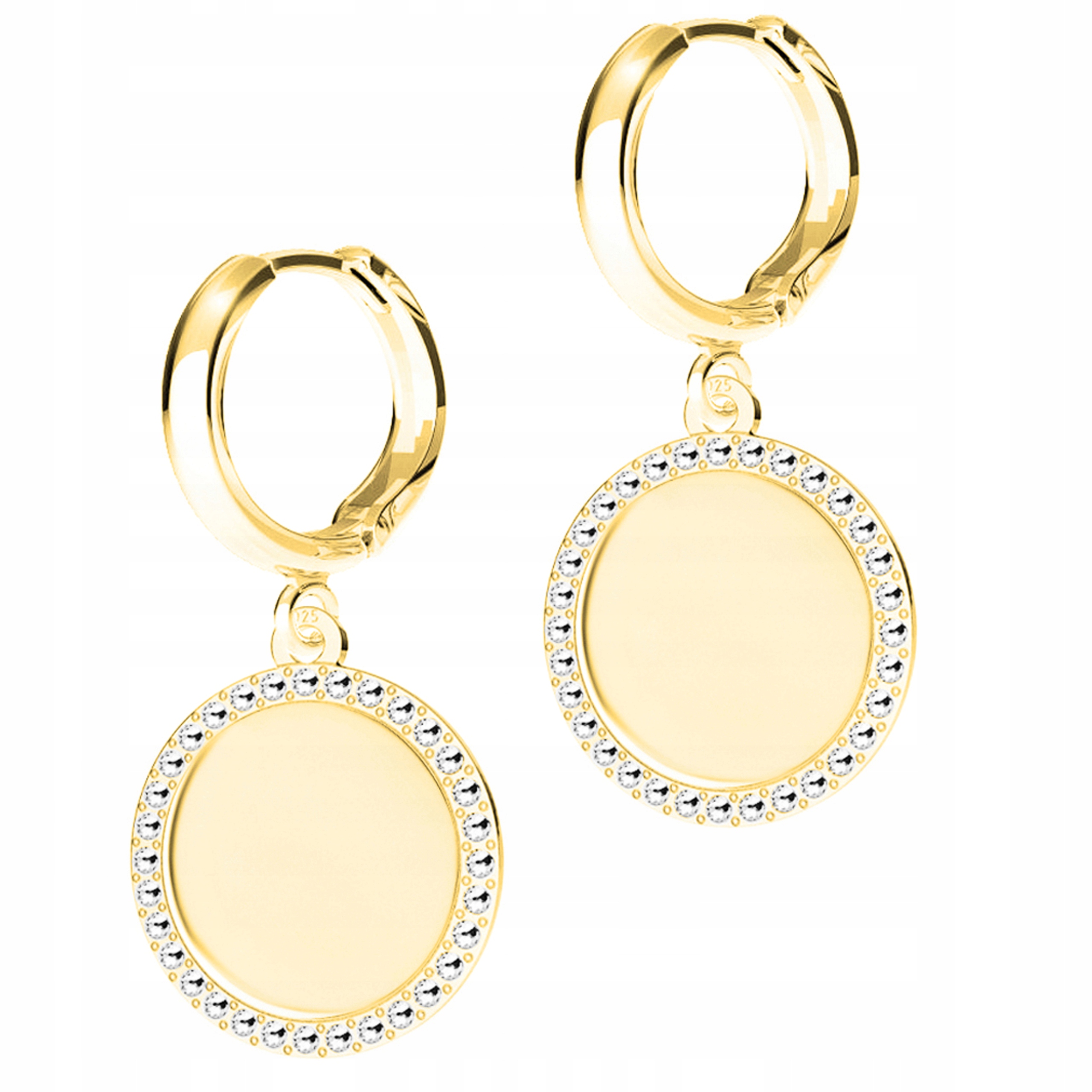 Zlaté Náušnice Kolečka Kruhová Plechovka se Zirkony Stříbro 925