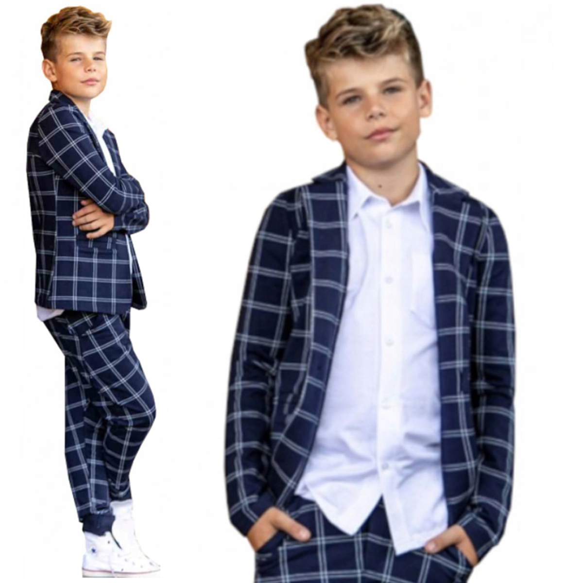 

Garnitur Dziecięcy granatowy w kratę 122/128