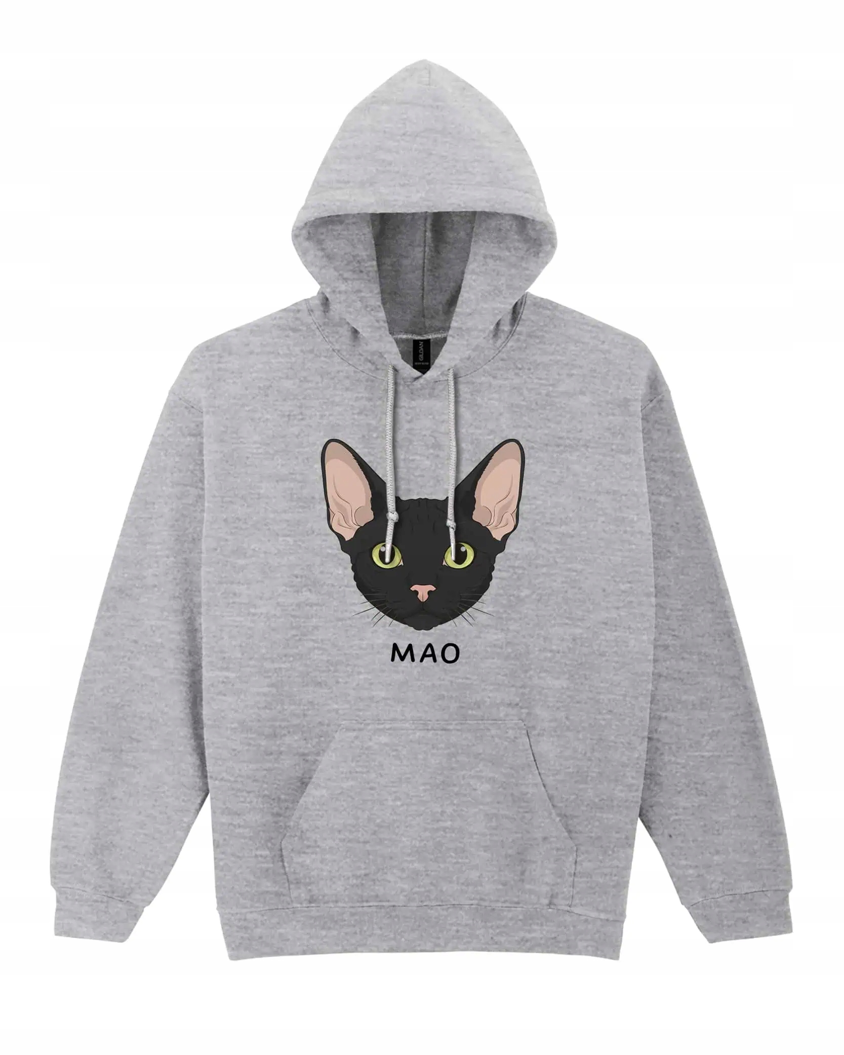 Mikina s kapucí Devon Rex Černá Personalizovaná Kočka Pupil Šedá XXL