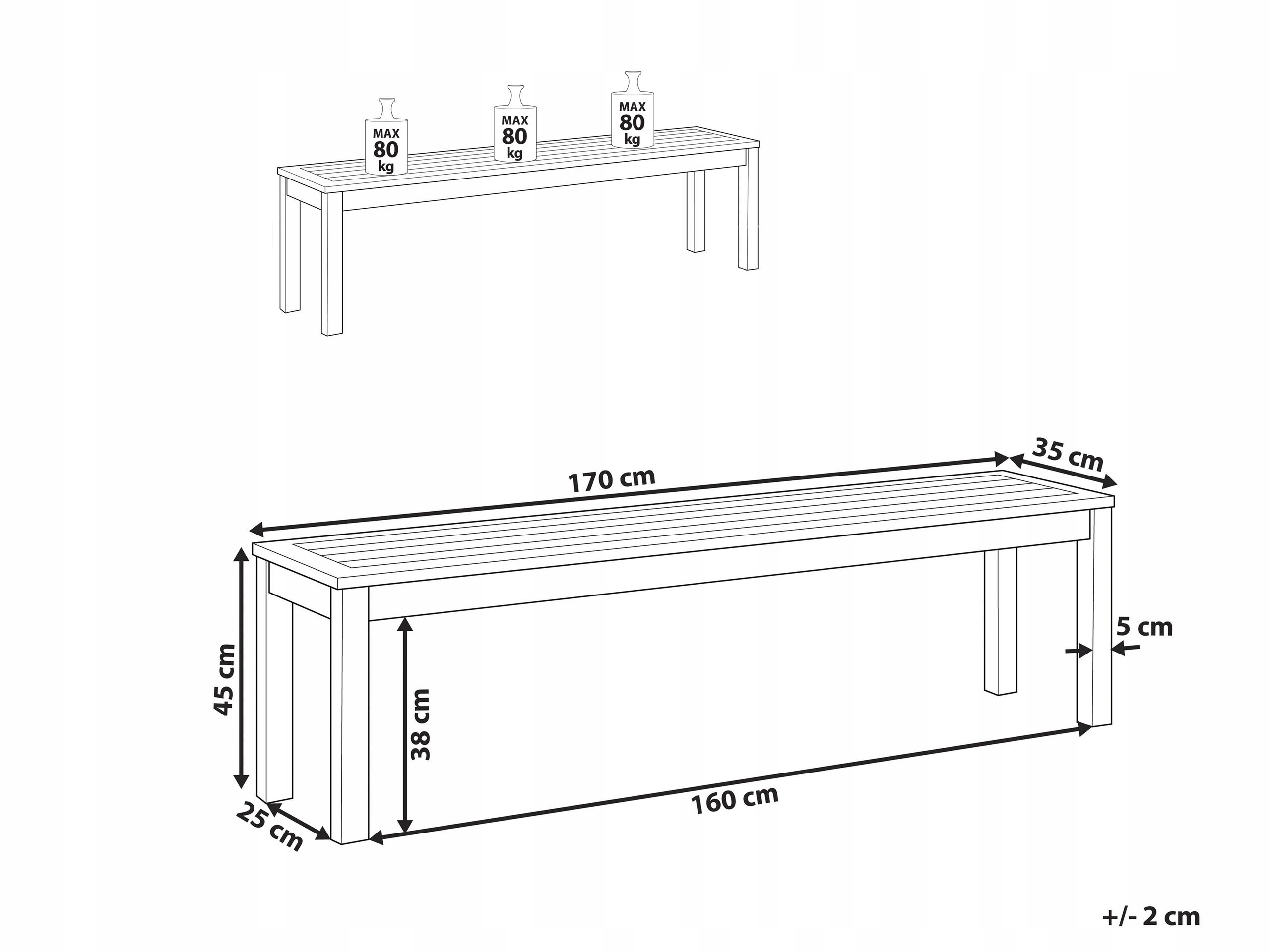 Ławka ogrodowa naturalna eukaliptus Kolor brązowy