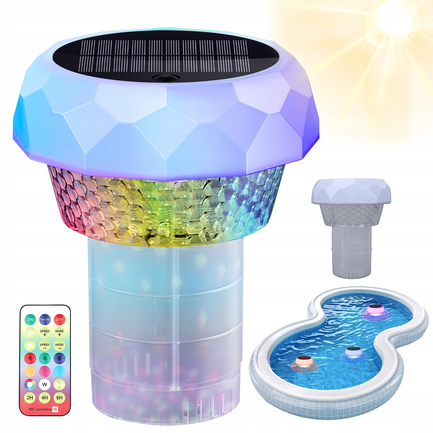 Bazénové Osvětlení IP68 Dávkovač Chlóru Led Houba Dálkové Ovládání 4 Režimy Svícení