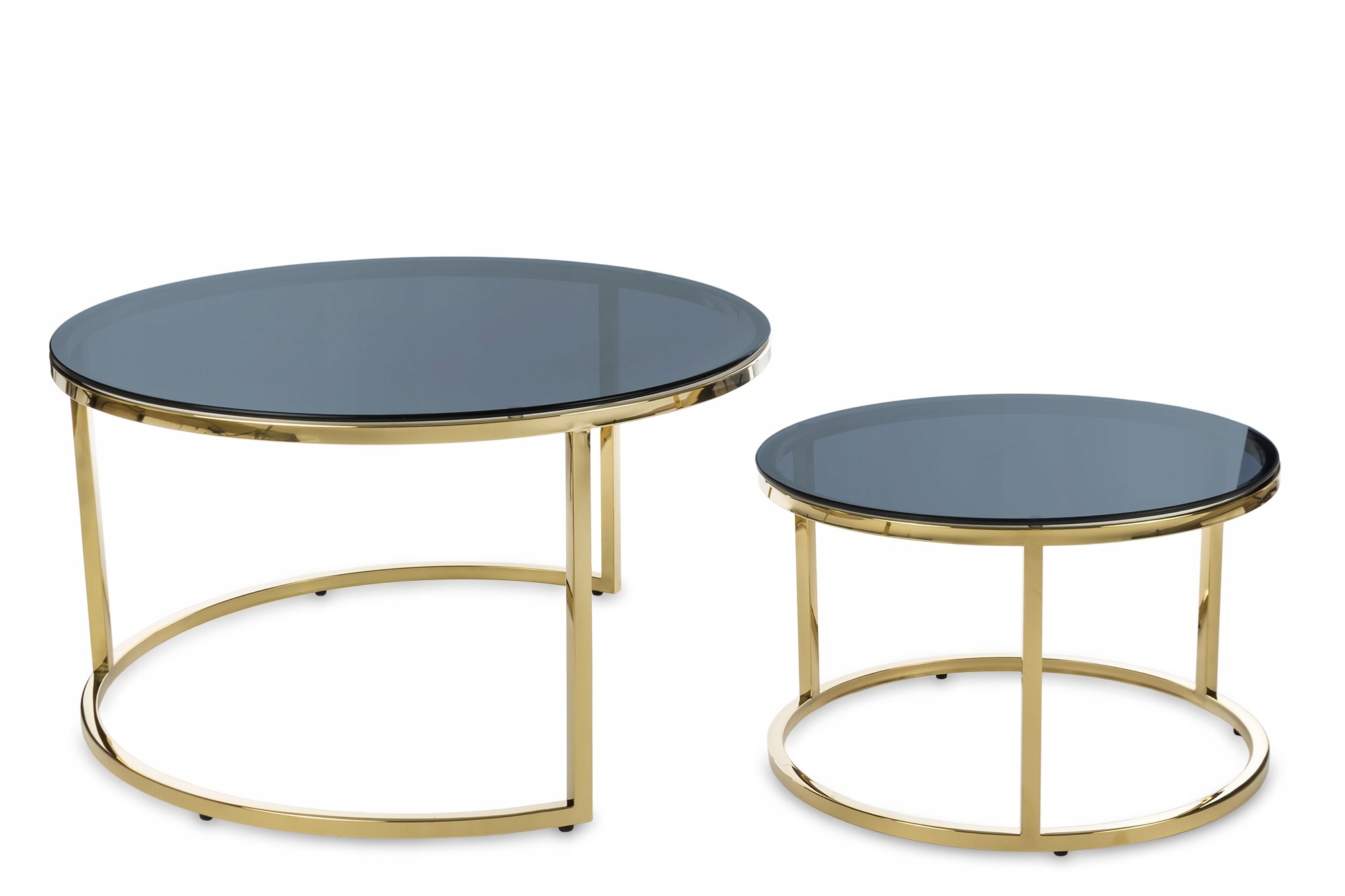 Sada 2 glamour konferenčních stolků – zlatá základna a černé skleněné desky