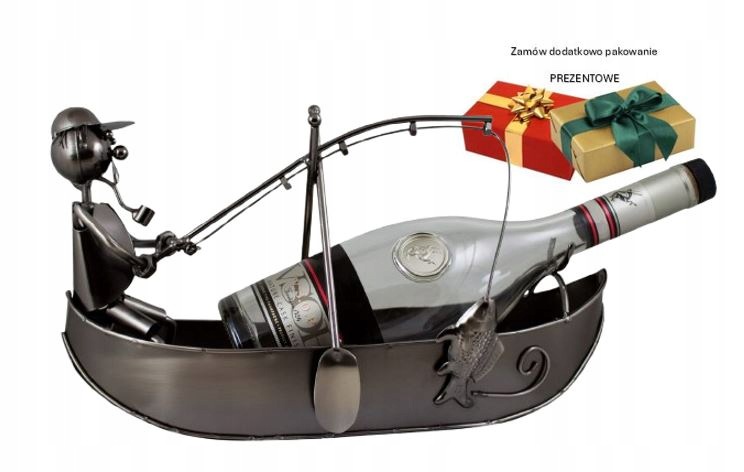 Dekorativní stojan na víno „Lodička-Rybář“ Wine botel holder W138