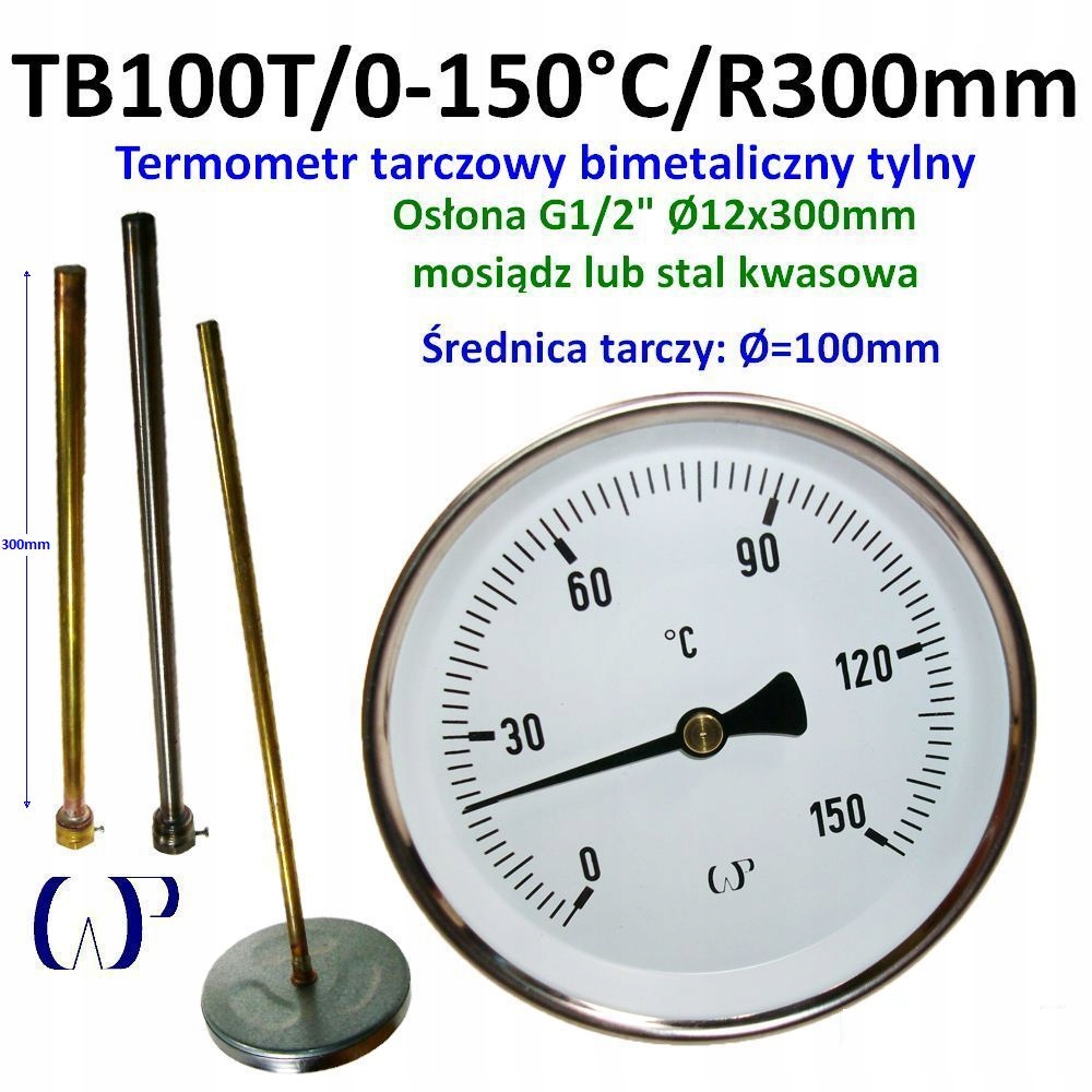 Bimetalový kotoučový teploměr TB100T/0-150°C/R300 mosazná krytka G1/2"