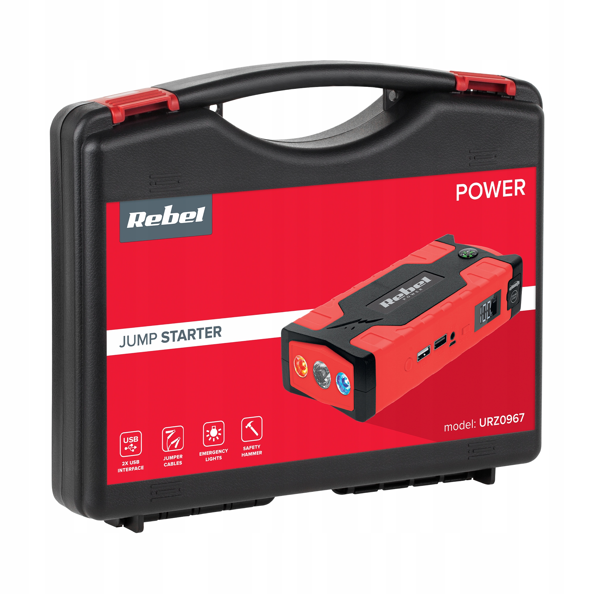 Jump starter - power bank z przewodami rozruchowymi i kompresorem Napięcie nominalne 12 V