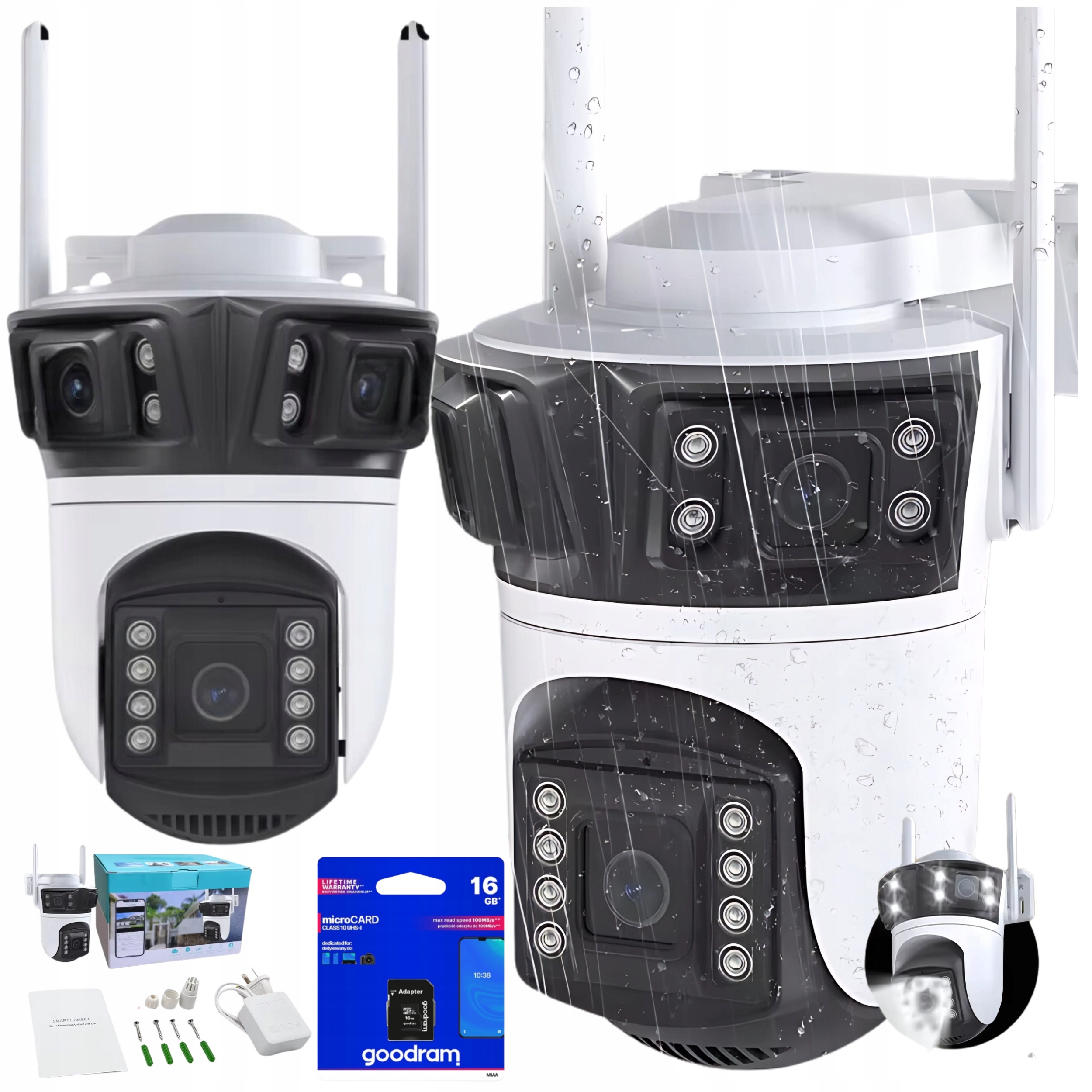 Trojitá Otočná Kamera Wifi Ip Venkovní Kamera Icsee 3v1 Qhd 6MP Karta