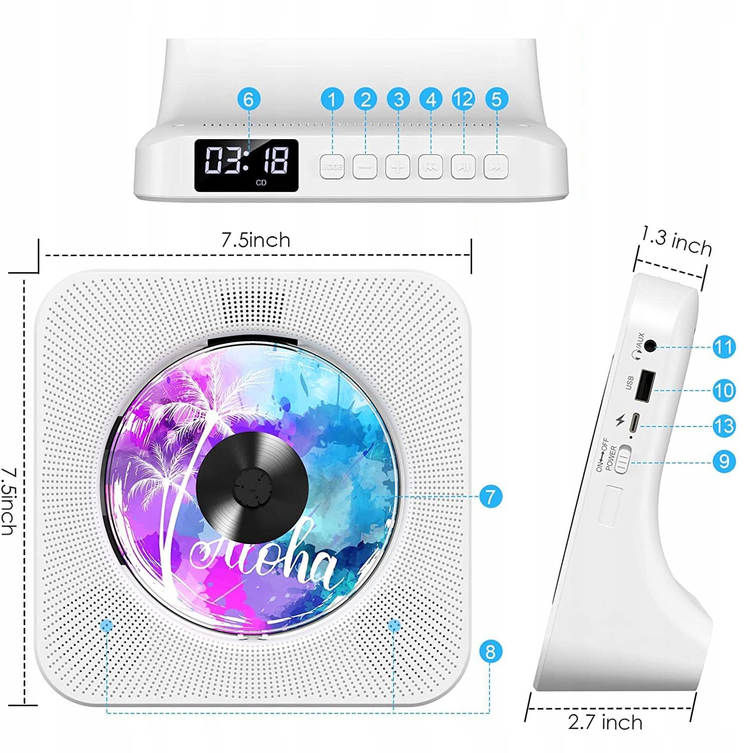 DESKTOP ODTWARZACZ CD Z BLUETOOTH WBUDOWANE GŁOŚNIKI HIFI DOMOWE RADIO FM Marka inna