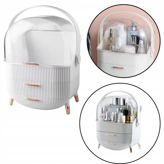 Organizér na kosmetiku, otevírací, průhledný, dvě zásuvky, bílý