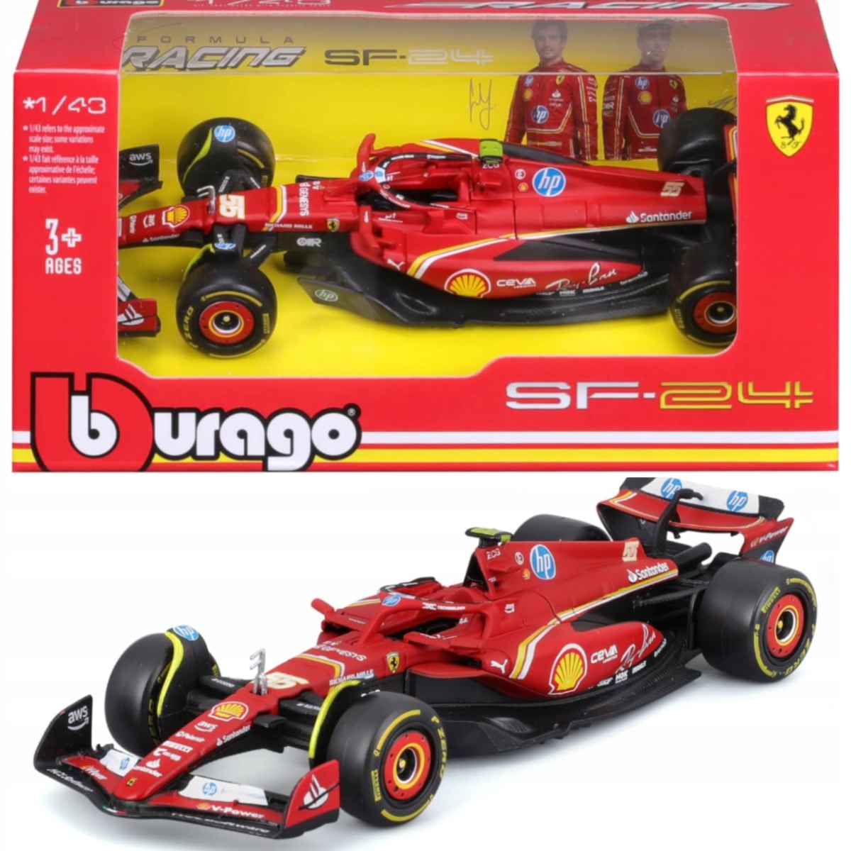 F1 FERRARI SF-24 2024 C. Sainz #55 BBurago Forma 1 autó modell 1:43