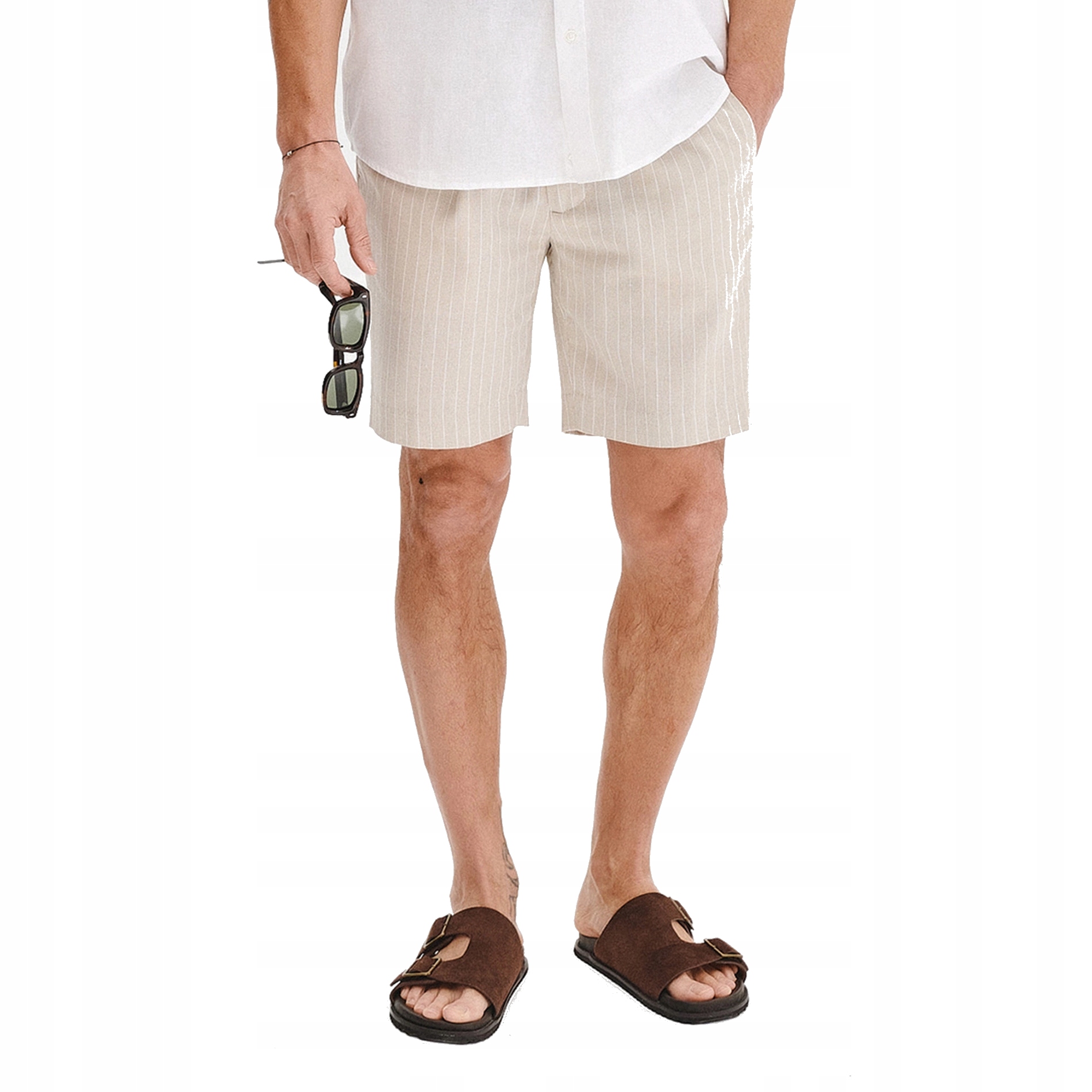 Béžové pánské bermudy s bílým pruhem Pako Lorente vel 32