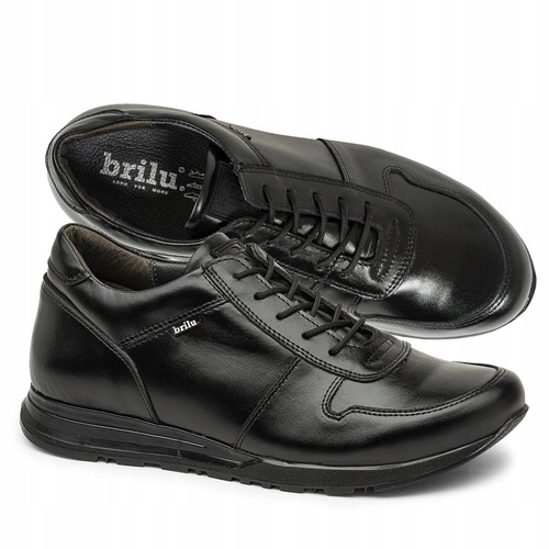 Brilu Polskie Skórzane Podwyższające Męskie Półbuty Jerry Czarne 40