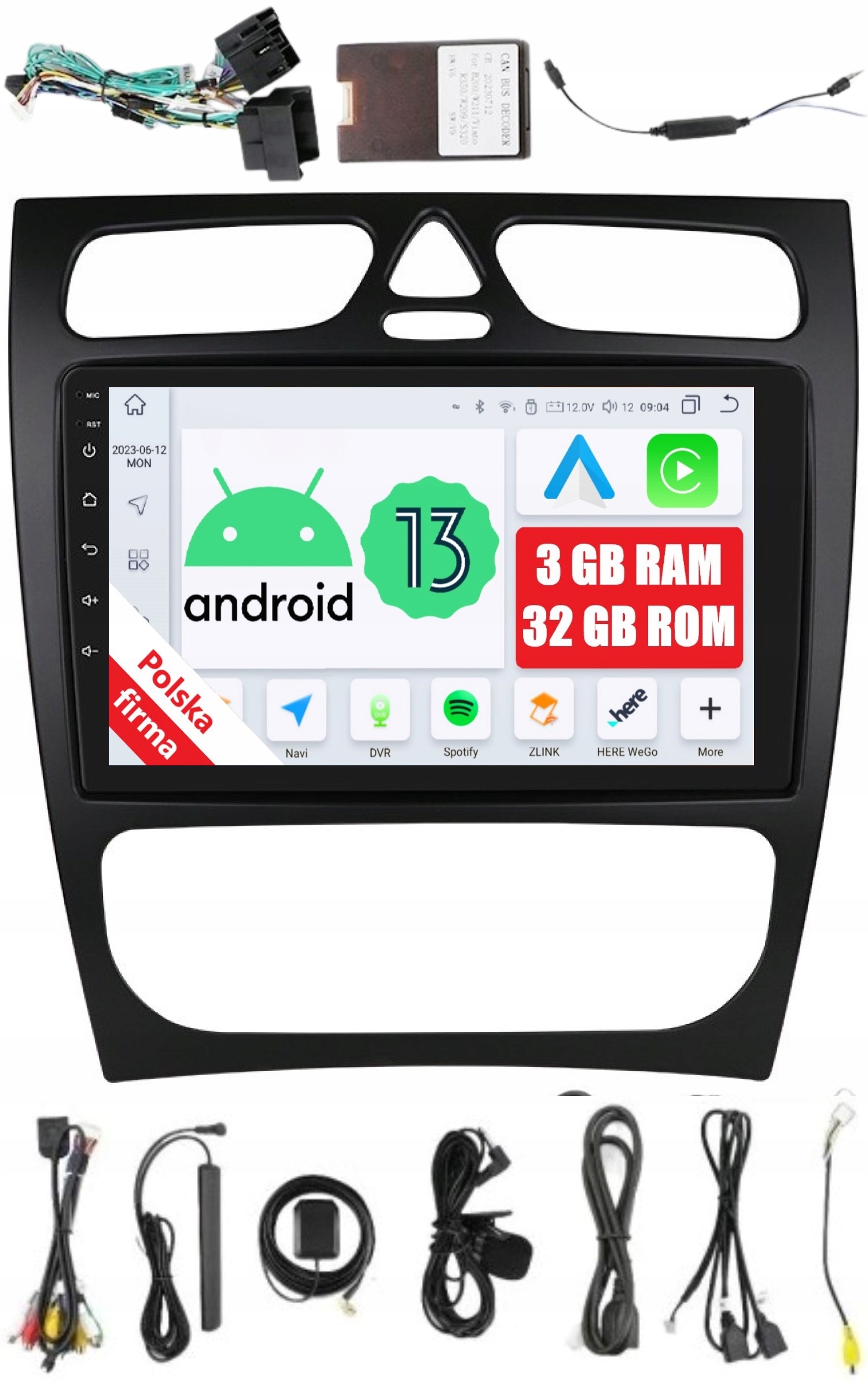 Navigácia Android 2DIN Mercedes W203 3/32 Gb Dsp Carplay Lte