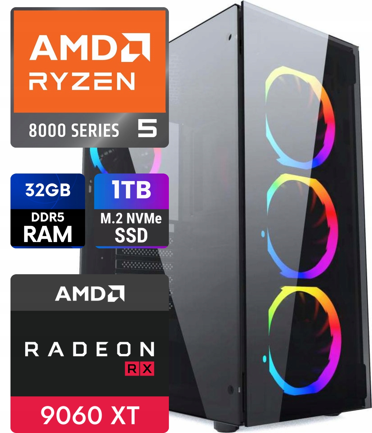 Komputer gamingowy Ryzen 5 8400F Radeon Rx 9060 Xt DDR5 32GB Ssd 1TB Win11