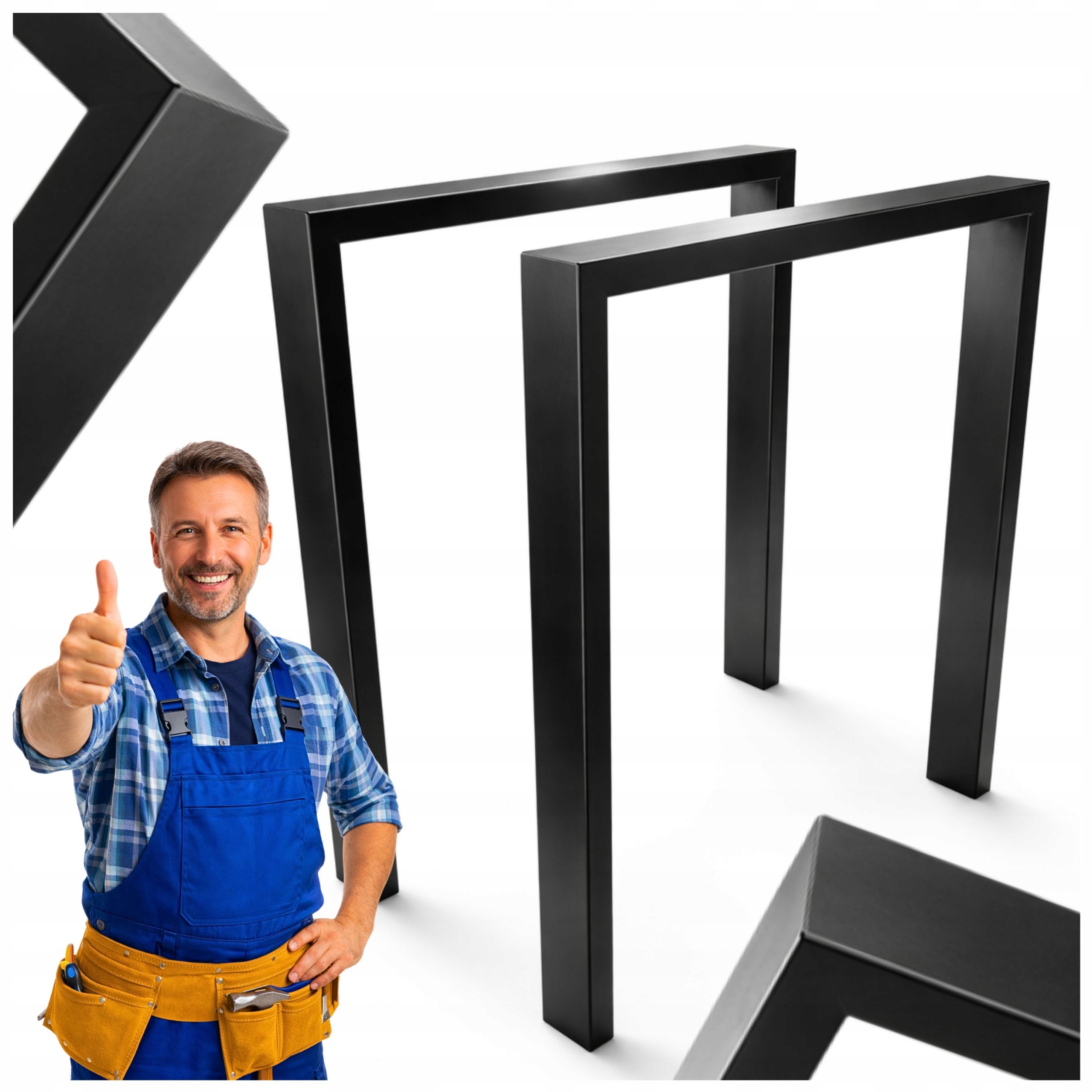 Nohy Na Stôl Lavičky Stola Kovové Čierne 60x72 cm Profil 7x3 cm Loft 2 ks