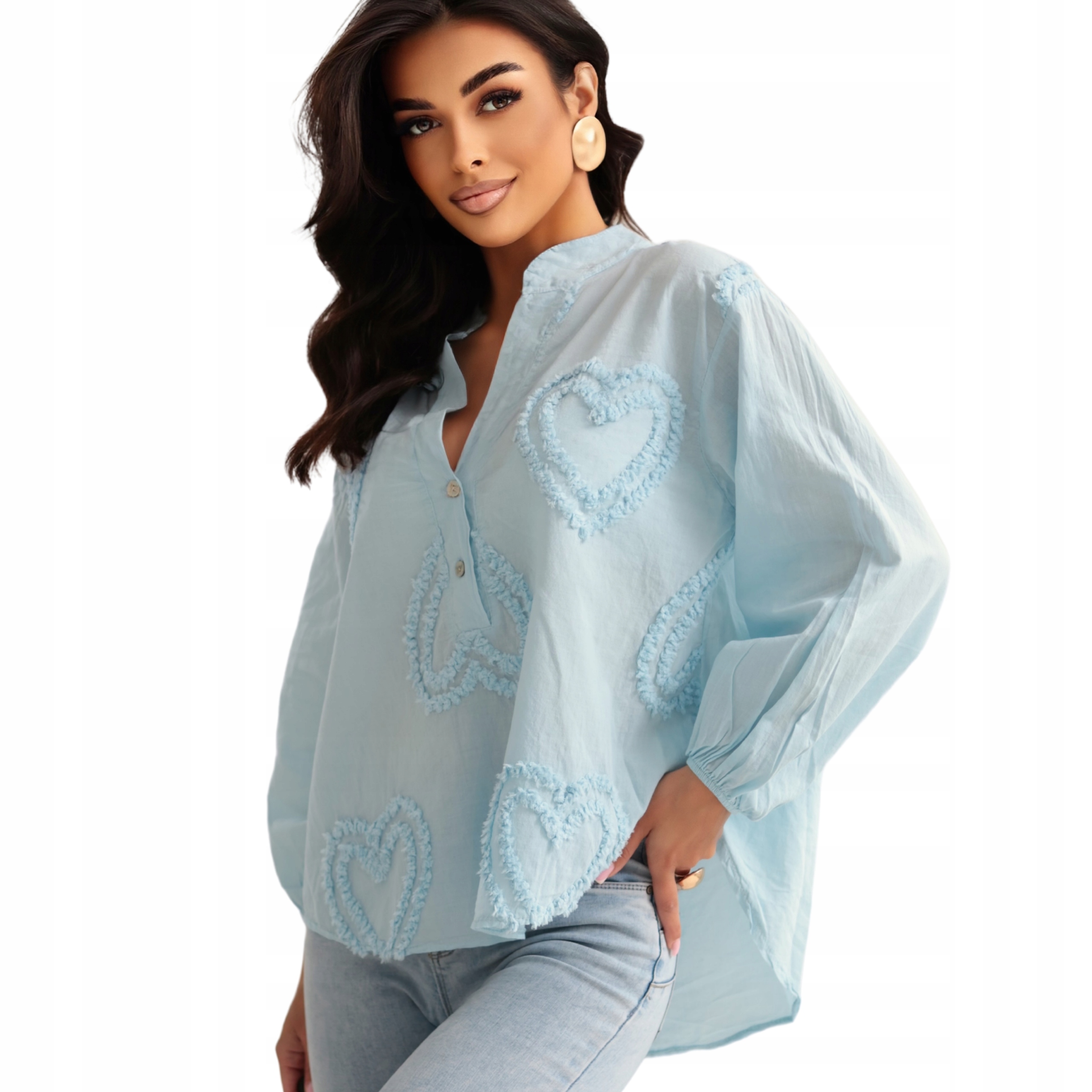 Dámská halenka elegantní dámská košile, letní bavlna, volná, světle modrá XL