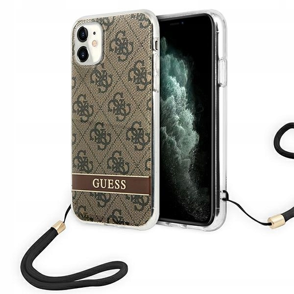 Pouzdro Guess pro iPhone 11 GUOHCN61H4STW hnědá/brown hardcase 4G Print Strap