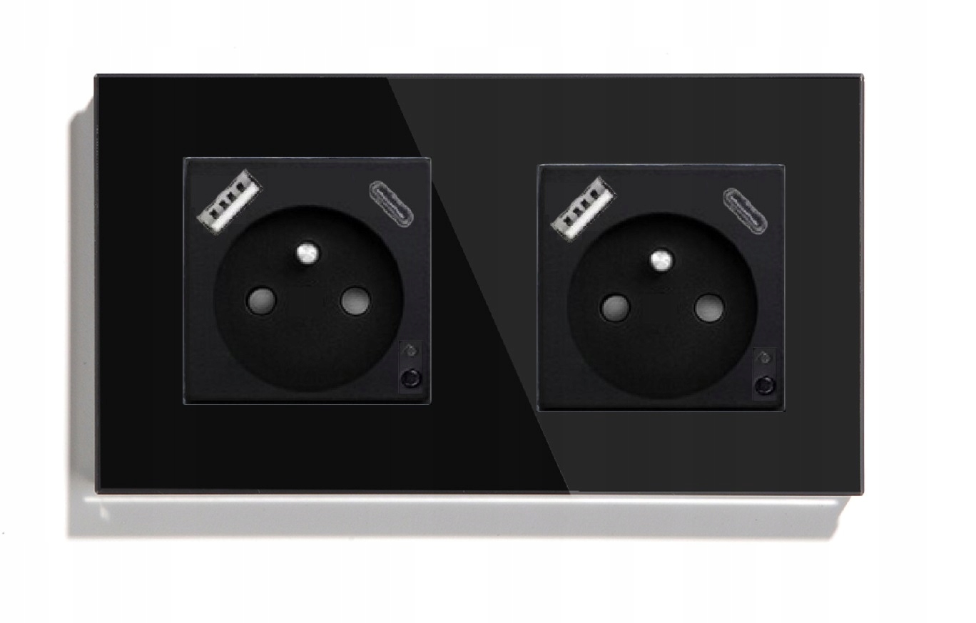 Elektrická Zásuvka Usb A+c 20W Wifi Skleněná Tuya Měření Energie Dvojité