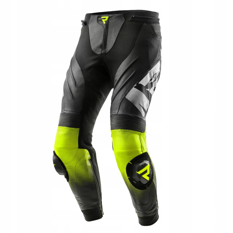 Kožené Motocyklové Nohavice Rebelhorn Inferno Black White Fluo Yellow 50