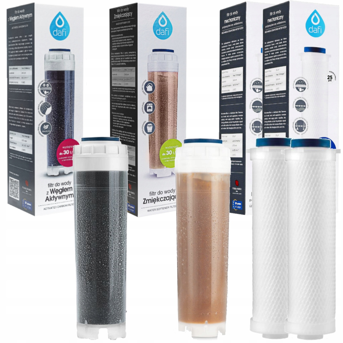 Zestaw 4 filtrów wkładów wody przepływowych Eko Dafi do korpusów