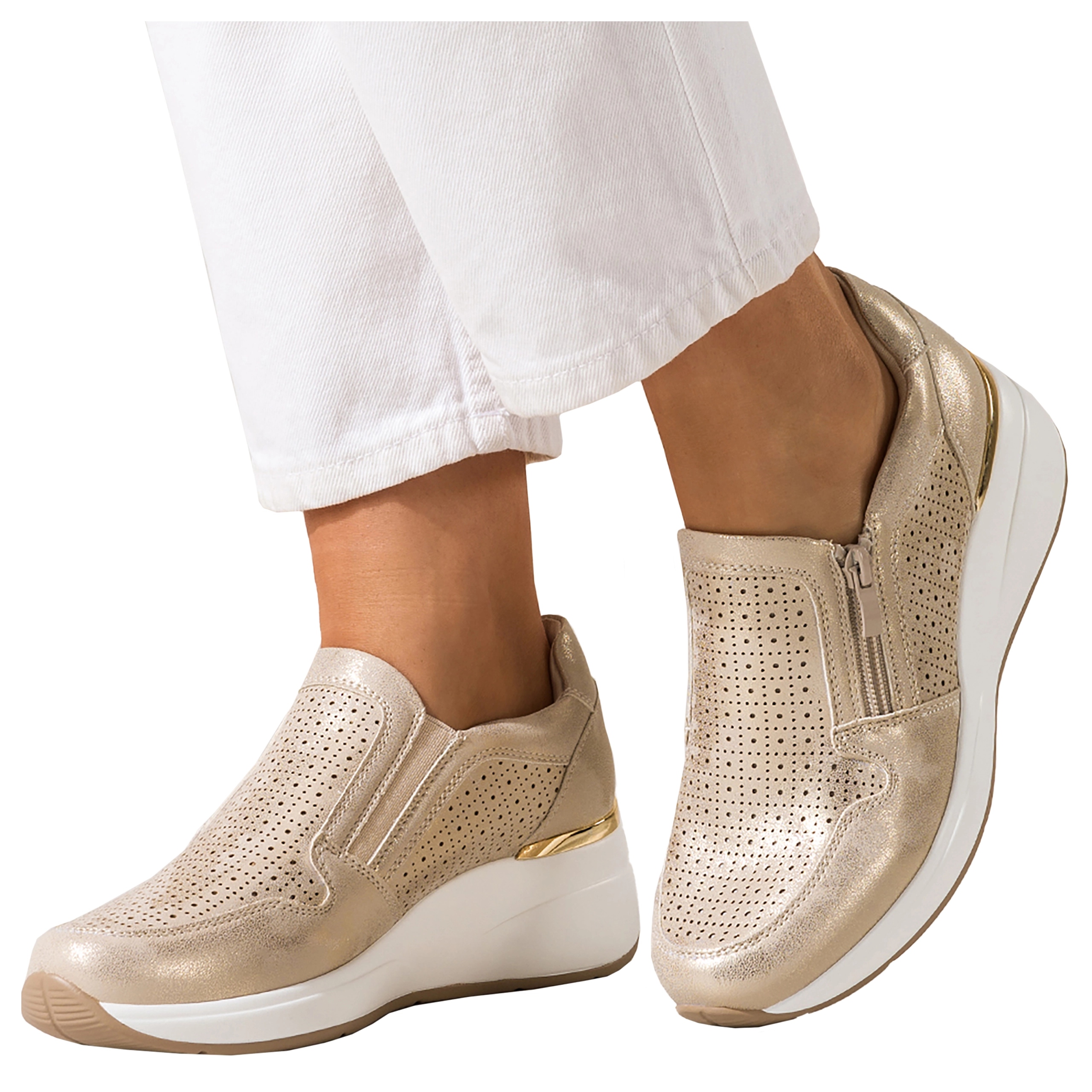 Ažurové zlaté Tenisky Dámské polobotky na klínku Kožená Vložka vel. 41