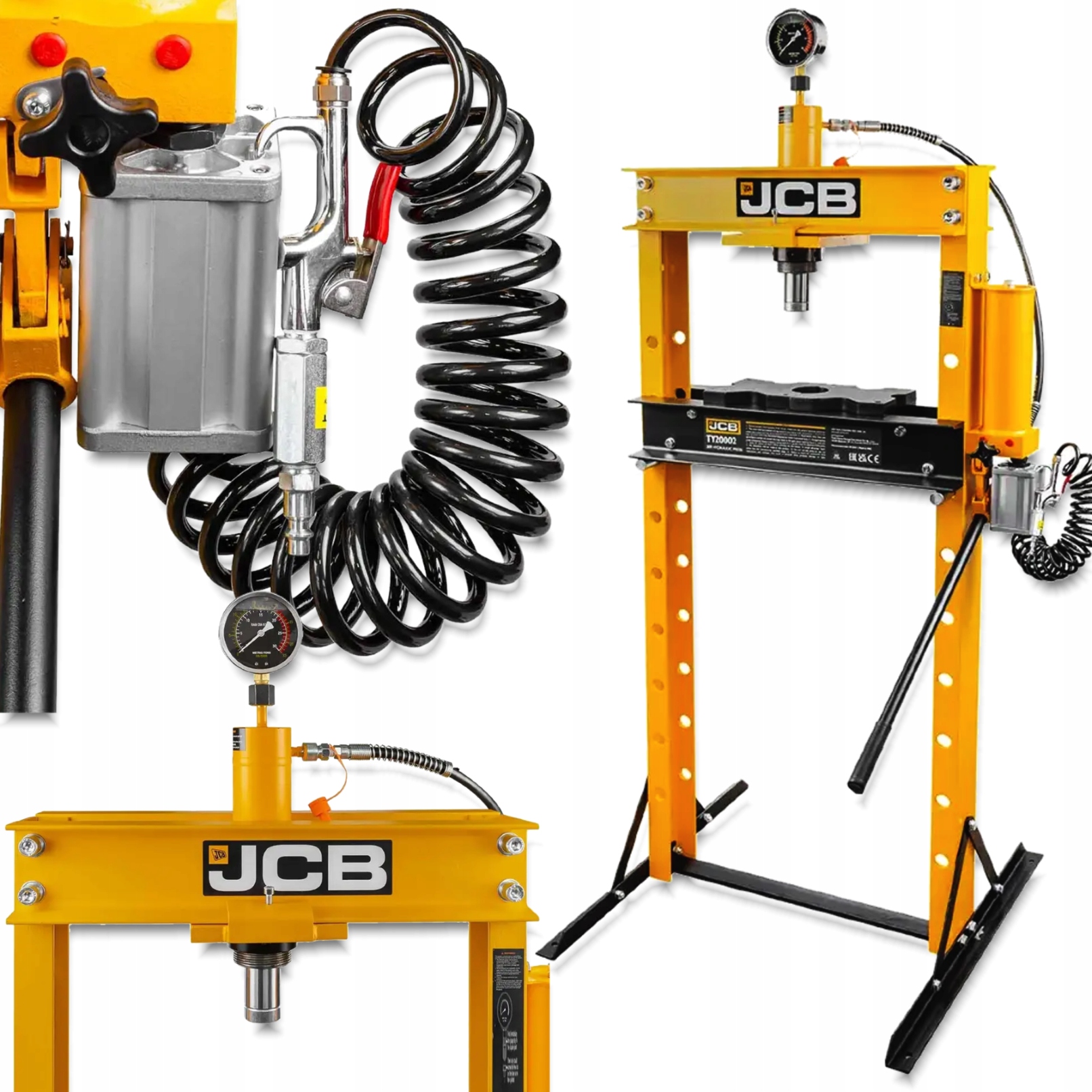 Hydraulický pneumatický dílenský podlahový lis 20T s manometrem Jcb