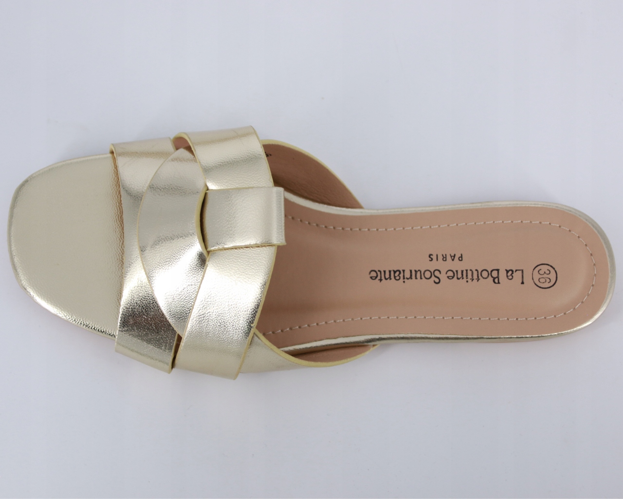 ZŁOTE LETNIE KLAPKI DAMSKIE EKO SKÓRA BUTY NISKI OBCAS WYGODNE 40 Długość wkładki 25.5 cm