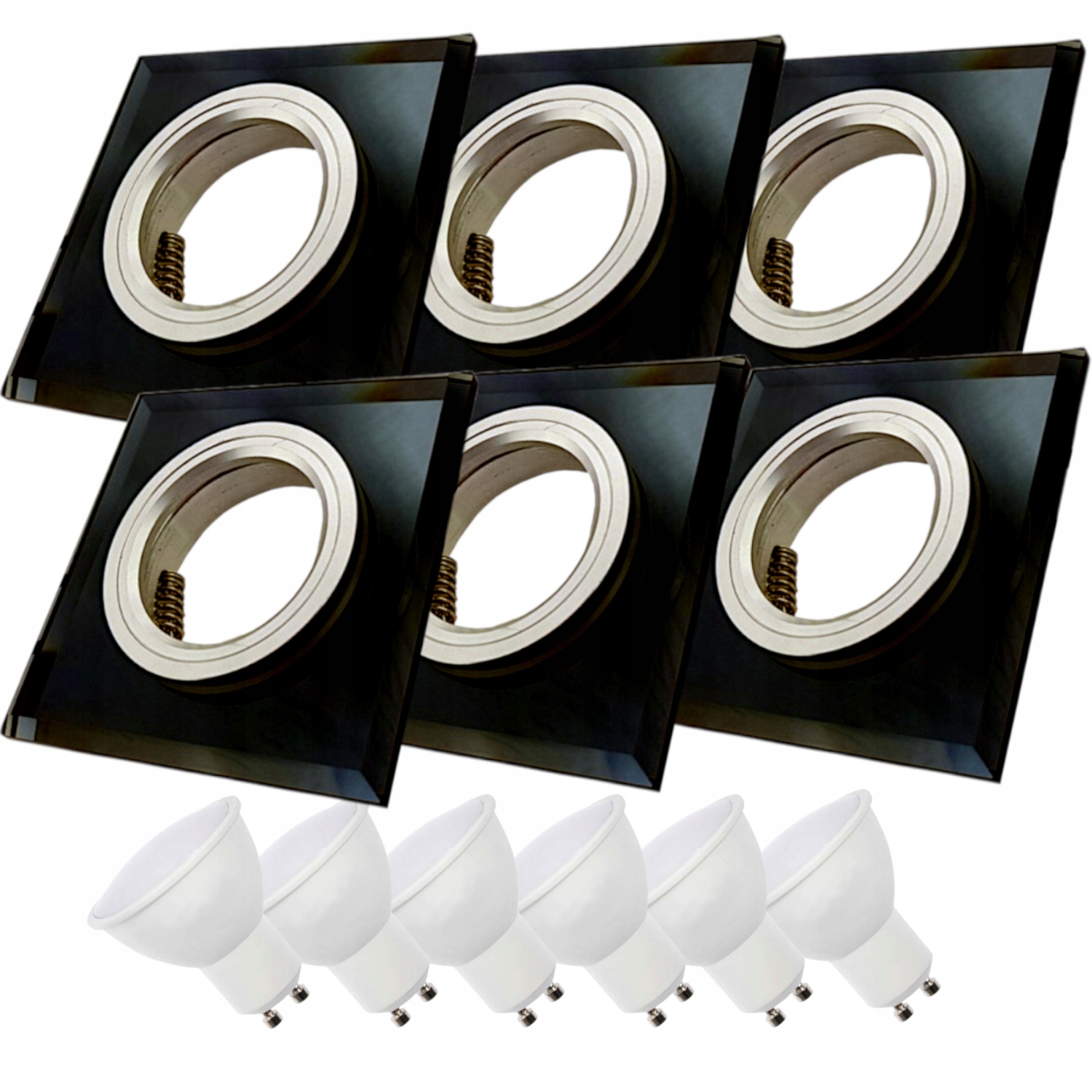 6x Černá Skleněná Stropní Lampa Halogenová Objímka Led Žárovky 7W