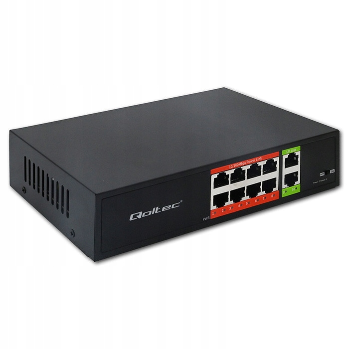 PoE Switch 8x RJ45 120W Fast Ethernet 10/100 2x Uplink Qoltec