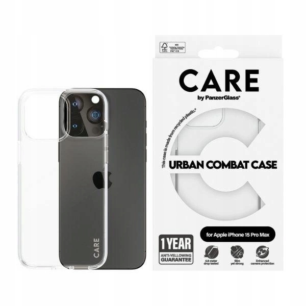 Pouzdro Care by PanzerGlass Urban Combat Case pro iPhone 15 Pro Max, průhledné