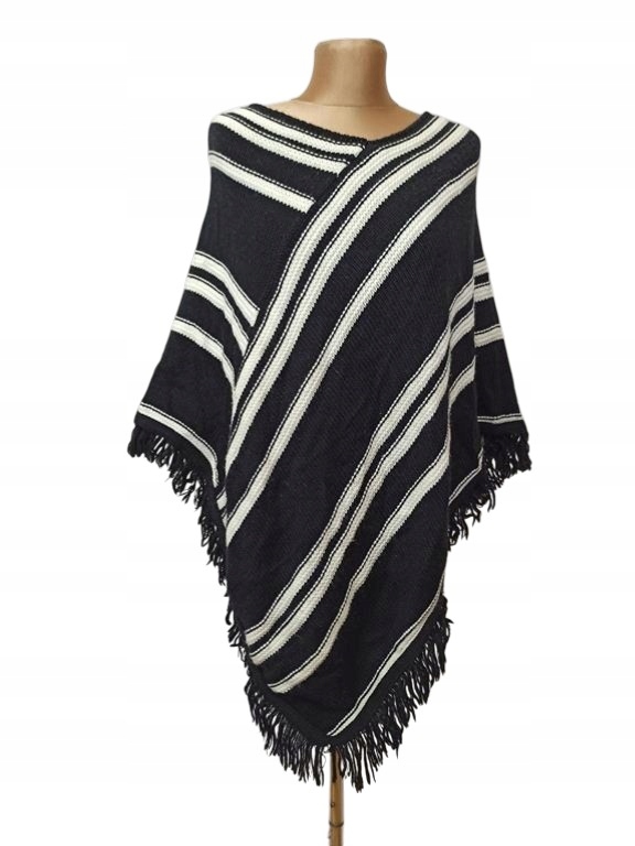 KNIT AVENUE, PONCZO Z DZIANINY SWETROWEJ W PASKI r. M