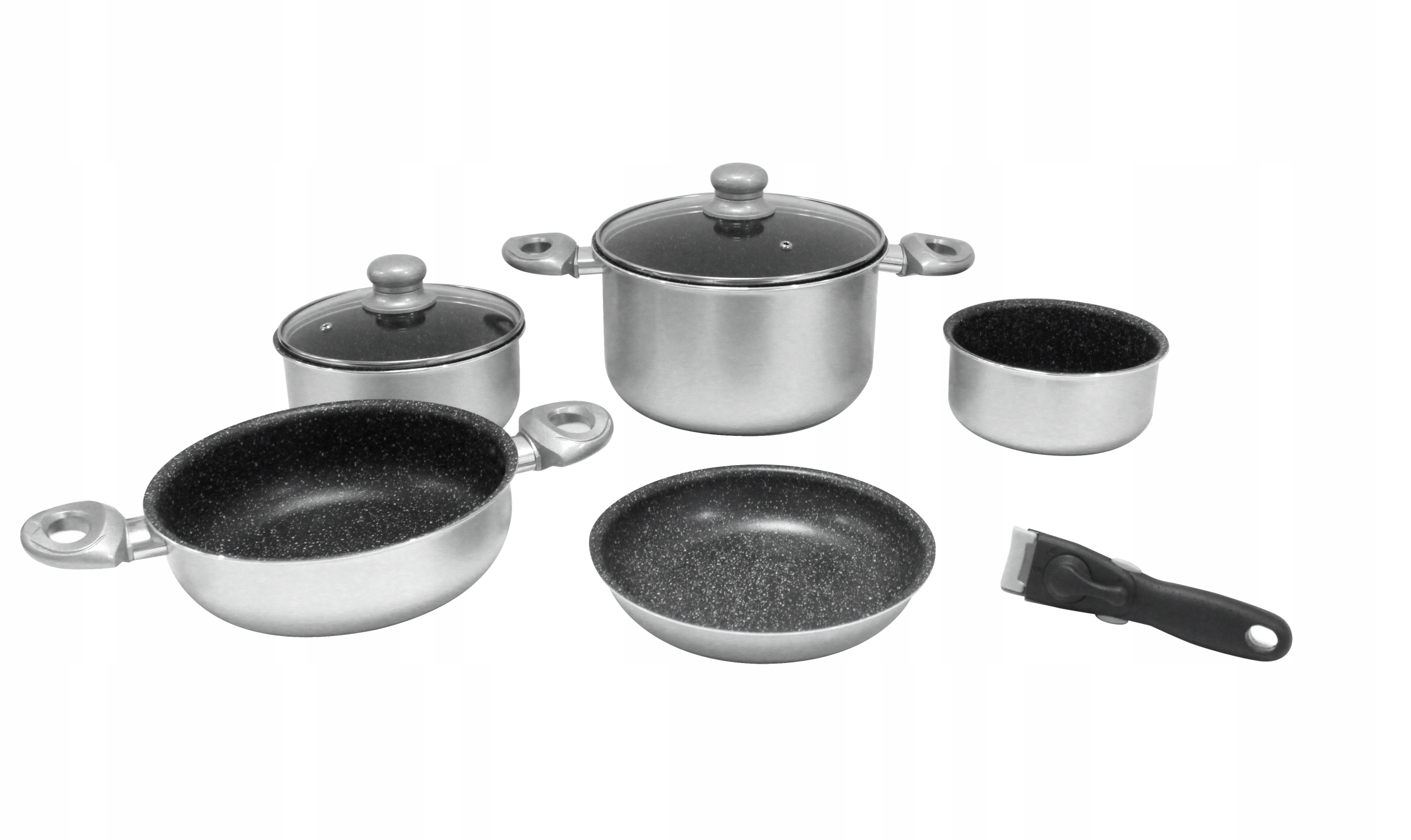 Zestaw garnków silver 8el. kompaktowy, do indukcji na kemping Gimex G77227