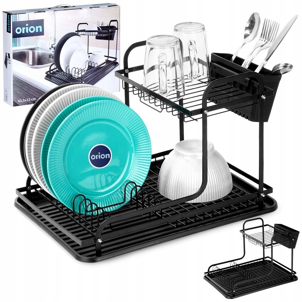 Levně Odkapávač na nádobí stojící černá dvouúrovňová Radka 42.5x32x29