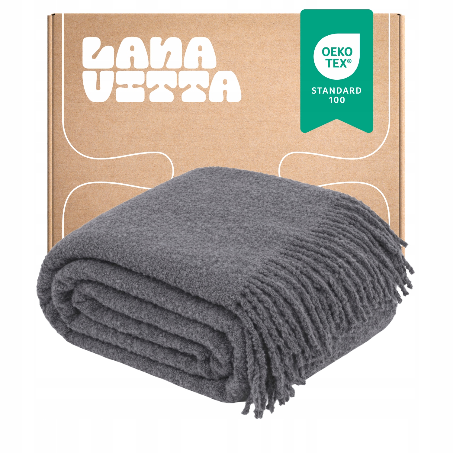 Deka Boucle Lounge Přehoz na postel Vlněný pléd Šedá 140×200 cm