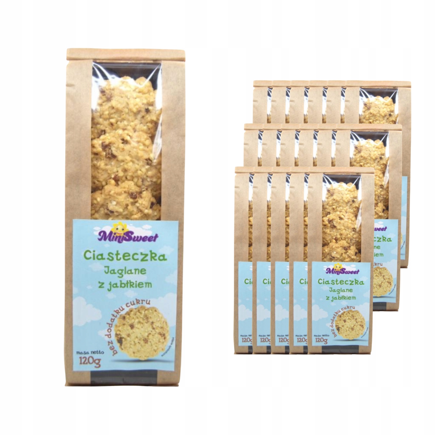 Ciastka Jaglane z Jabłkiem Malwa 120G Bez Cukru Słodzone Maltitolem x18