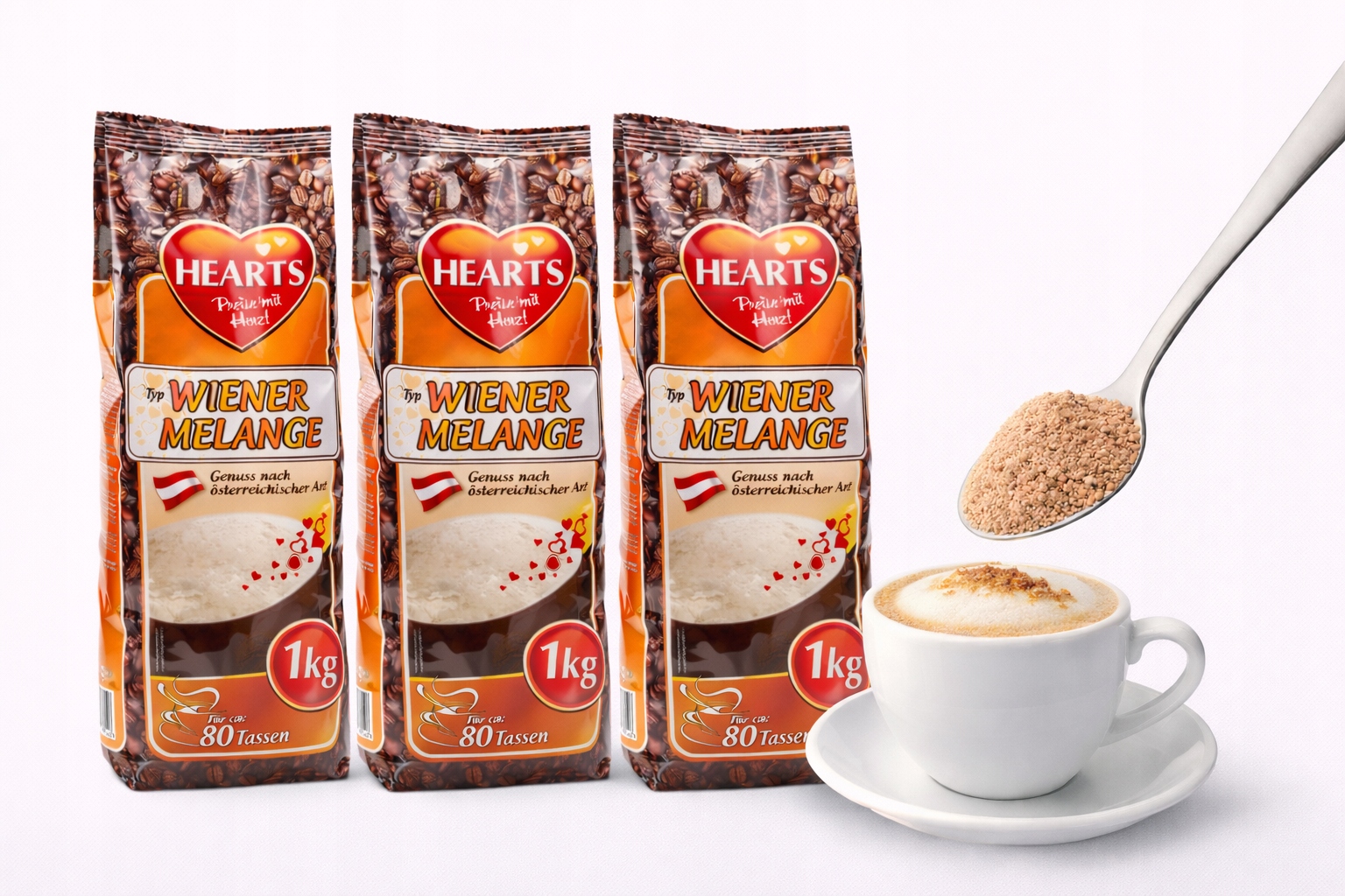 Levně Cappuccino Hearts Wiener Melange 1 kg Kávový nápoj v prášku Set 3KG