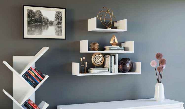 KOMPLET 3 PÓŁEK NAD BIURKO SALON PRACOWNIA = BIAŁE Marka Elior