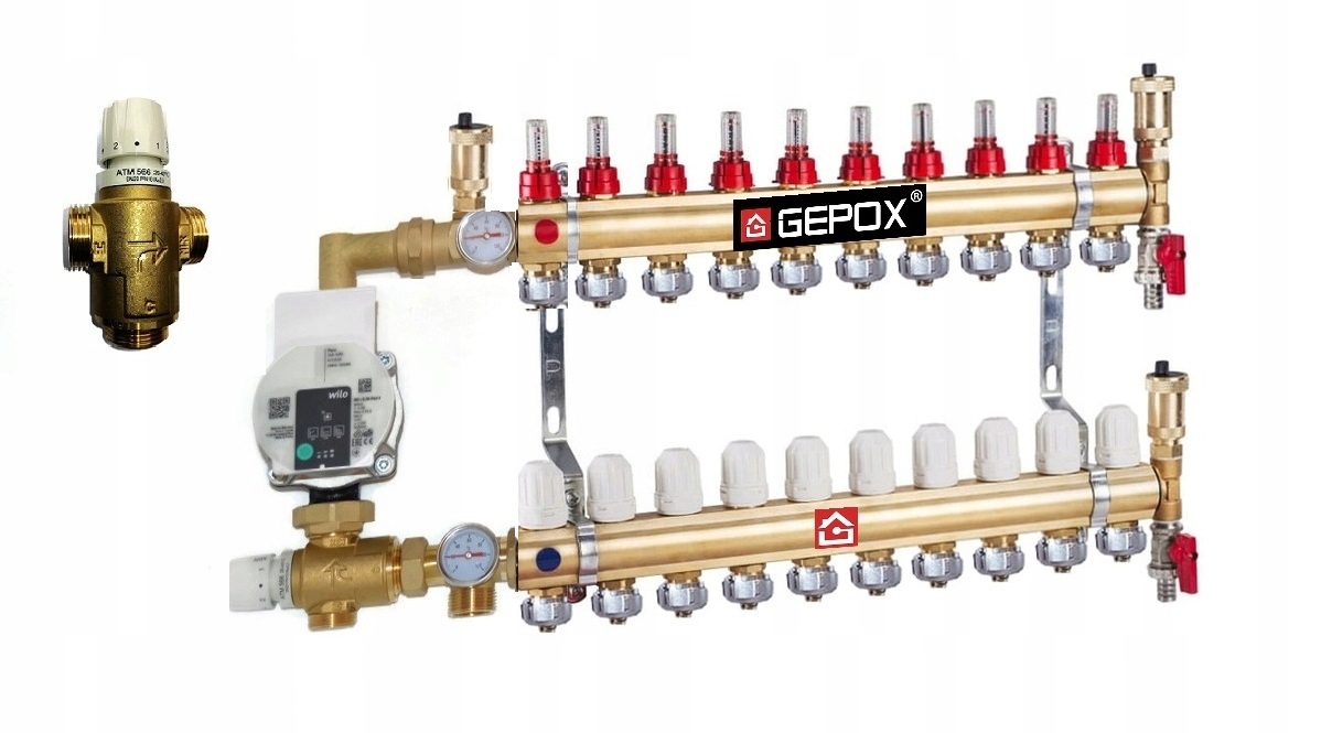 Rozdělovač 10 s čerpací skupinou Wilo pro podlahové krytiny