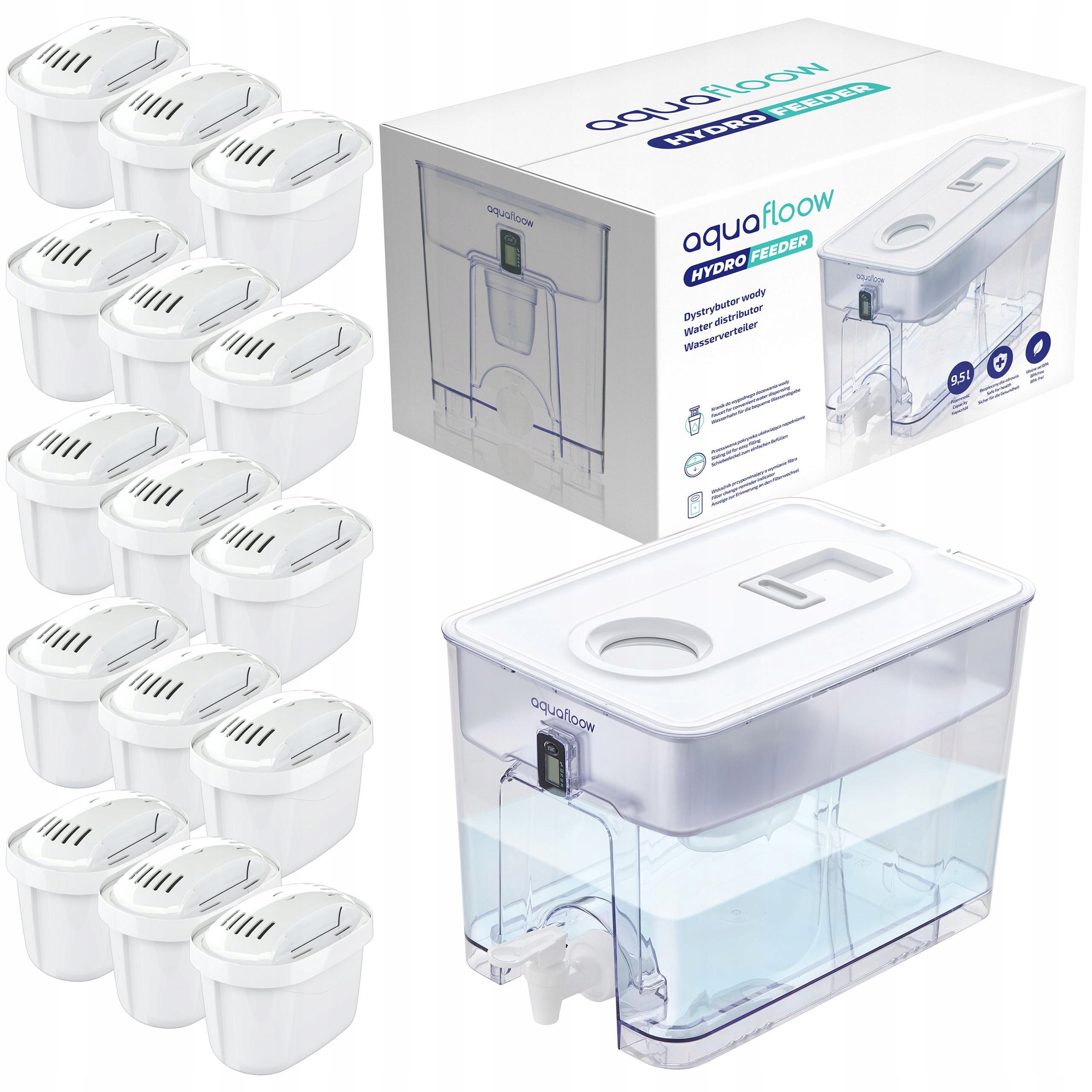 AquaFloow XL: filtračný rozdeľovač vody 9,5 l, dávkovač 15x vložka
