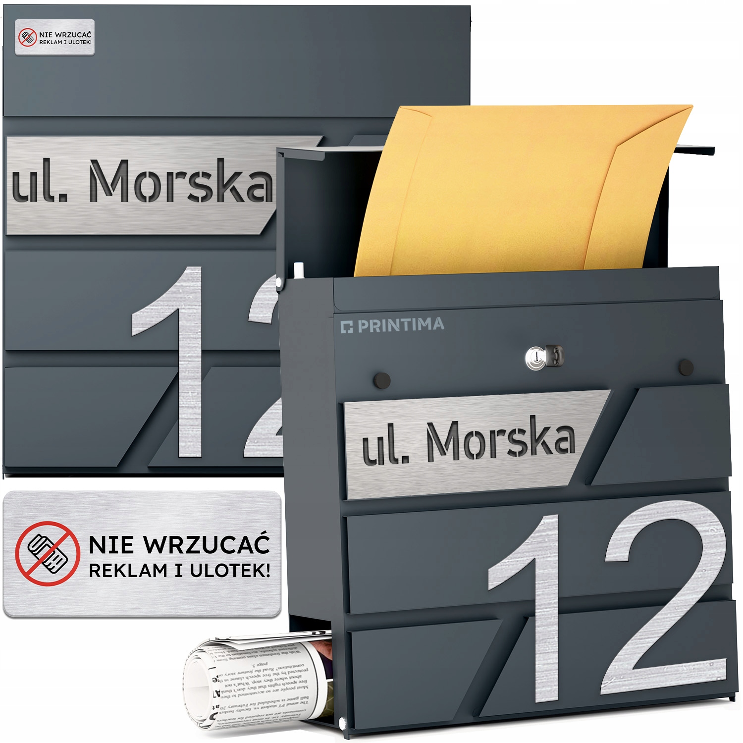 Velká Poštovní Schránka s Číslem Domu Antracit Vyřezávané Číslo Domu