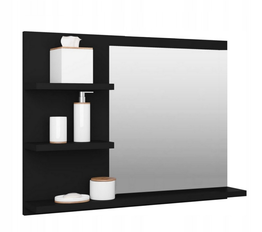 Zrcadlo S Policemi Černý Mat Levé