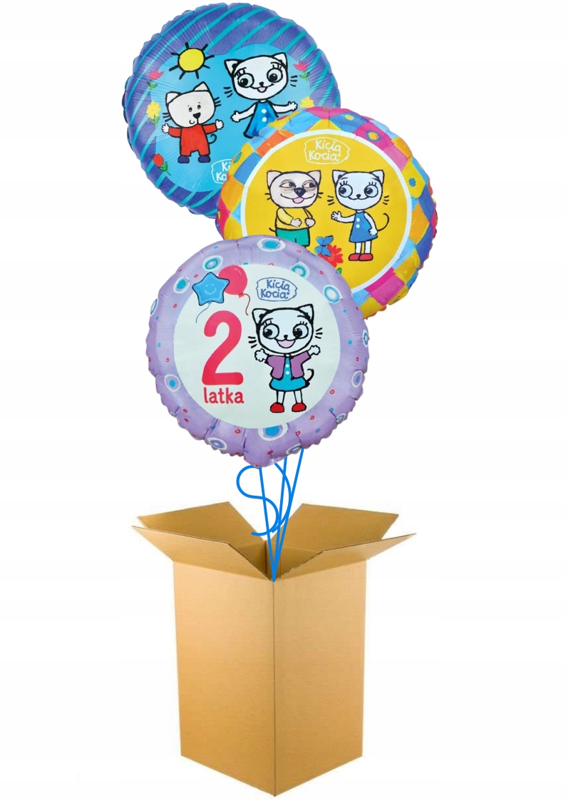 Zestaw 3X Balon Kicia Kocia 2 Urodziny Napełniony Helem w Pudle